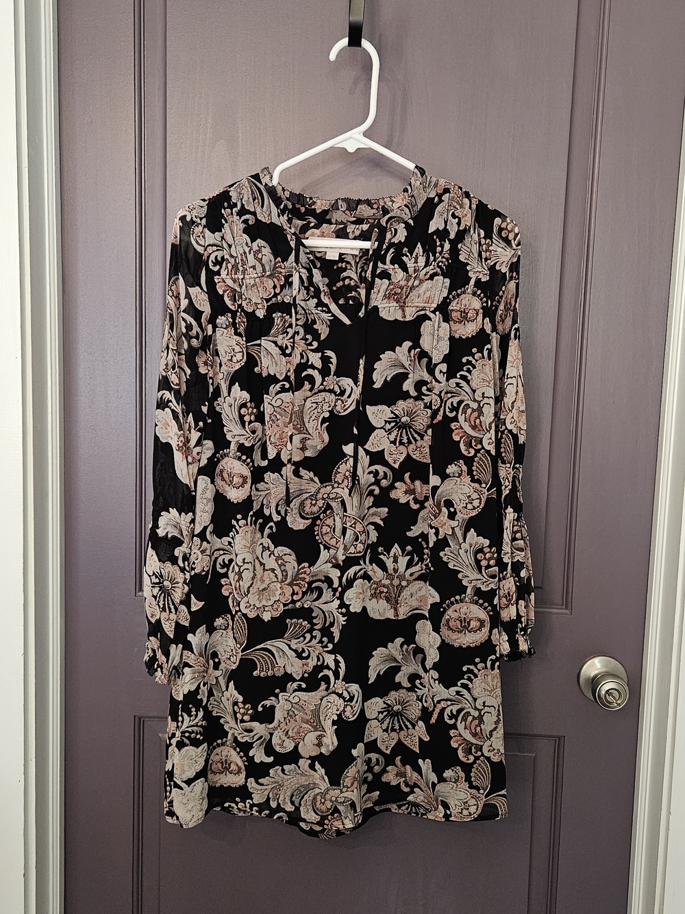 LOFT Black Dress with Pink and Cream Floral Paisley Print